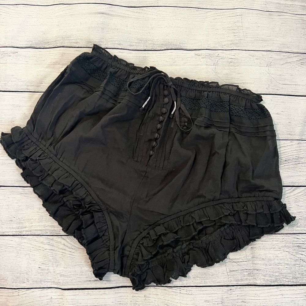 NWT! FP Intimately Black Linen Bohemian Shorts with Ruffle Trim